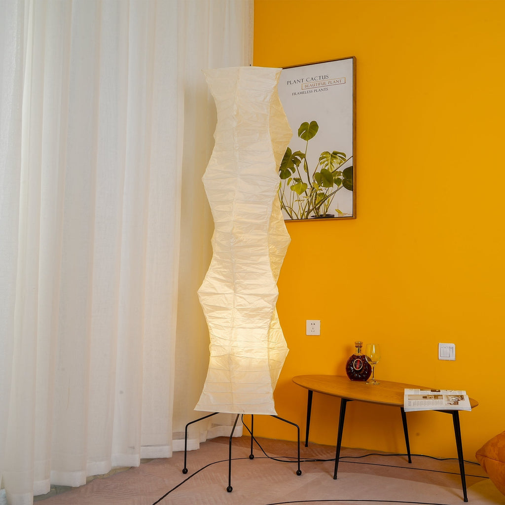 Rice Paper Floor Lamp with Wooden Base - Soft Ambient Lighting for Living Room & Bedroom Decor