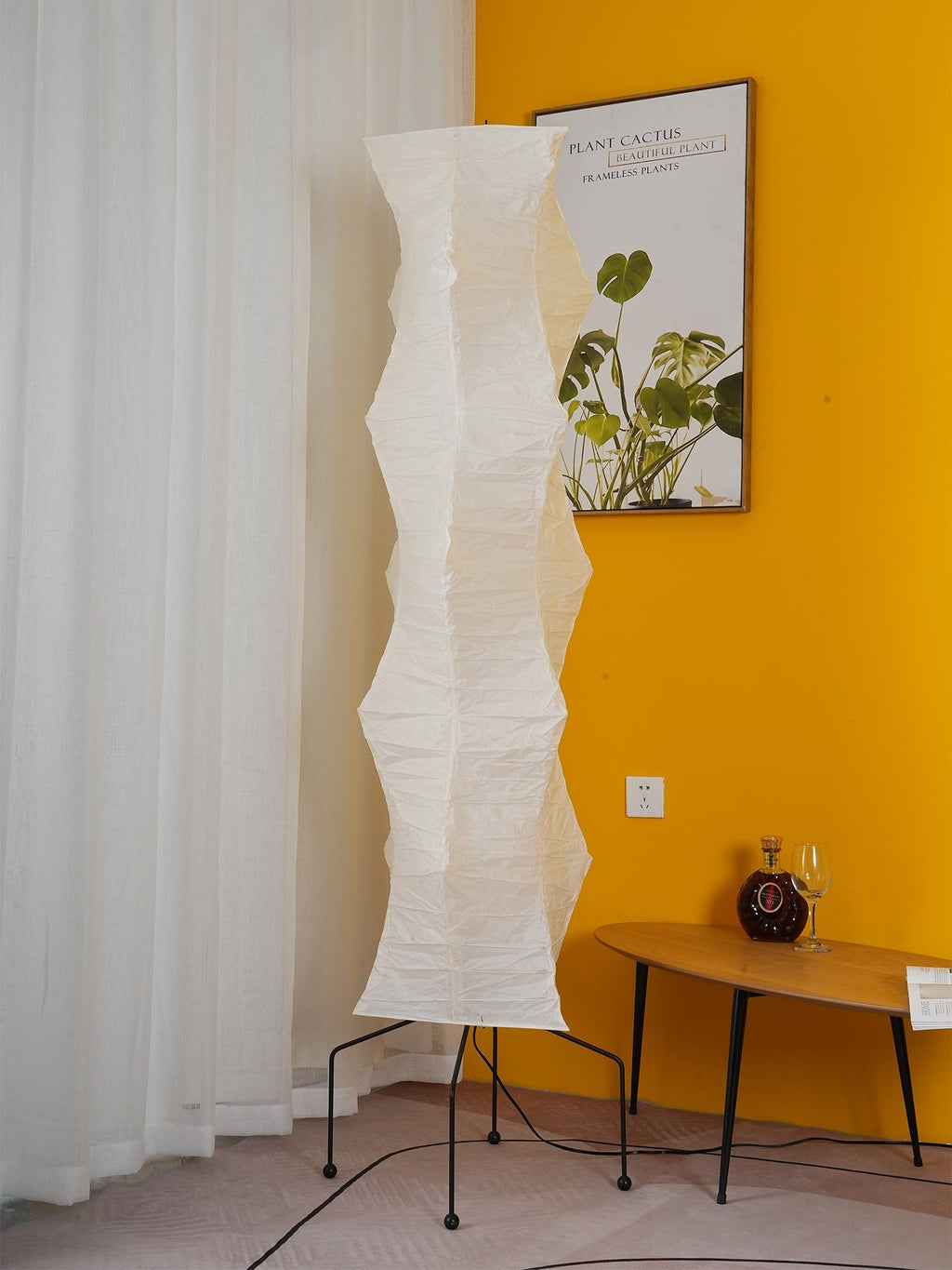Rice Paper Floor Lamp with Wooden Base - Soft Ambient Lighting for Living Room & Bedroom Decor
