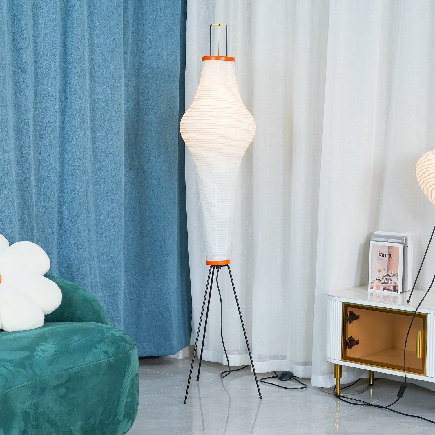 Rice Paper Floor Lamp with Wooden Base - Soft Ambient Lighting for Living Room & Bedroom Decor