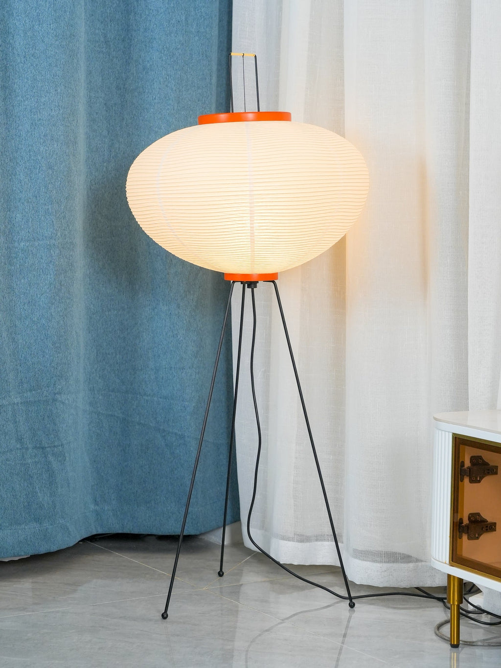 Rice Paper Floor Lamp with Wooden Base - Soft Ambient Lighting for Living Room & Bedroom Decor