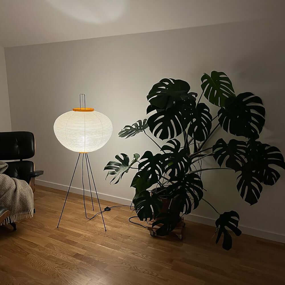 Rice Paper Floor Lamp with Wooden Base - Soft Ambient Lighting for Living Room & Bedroom Decor
