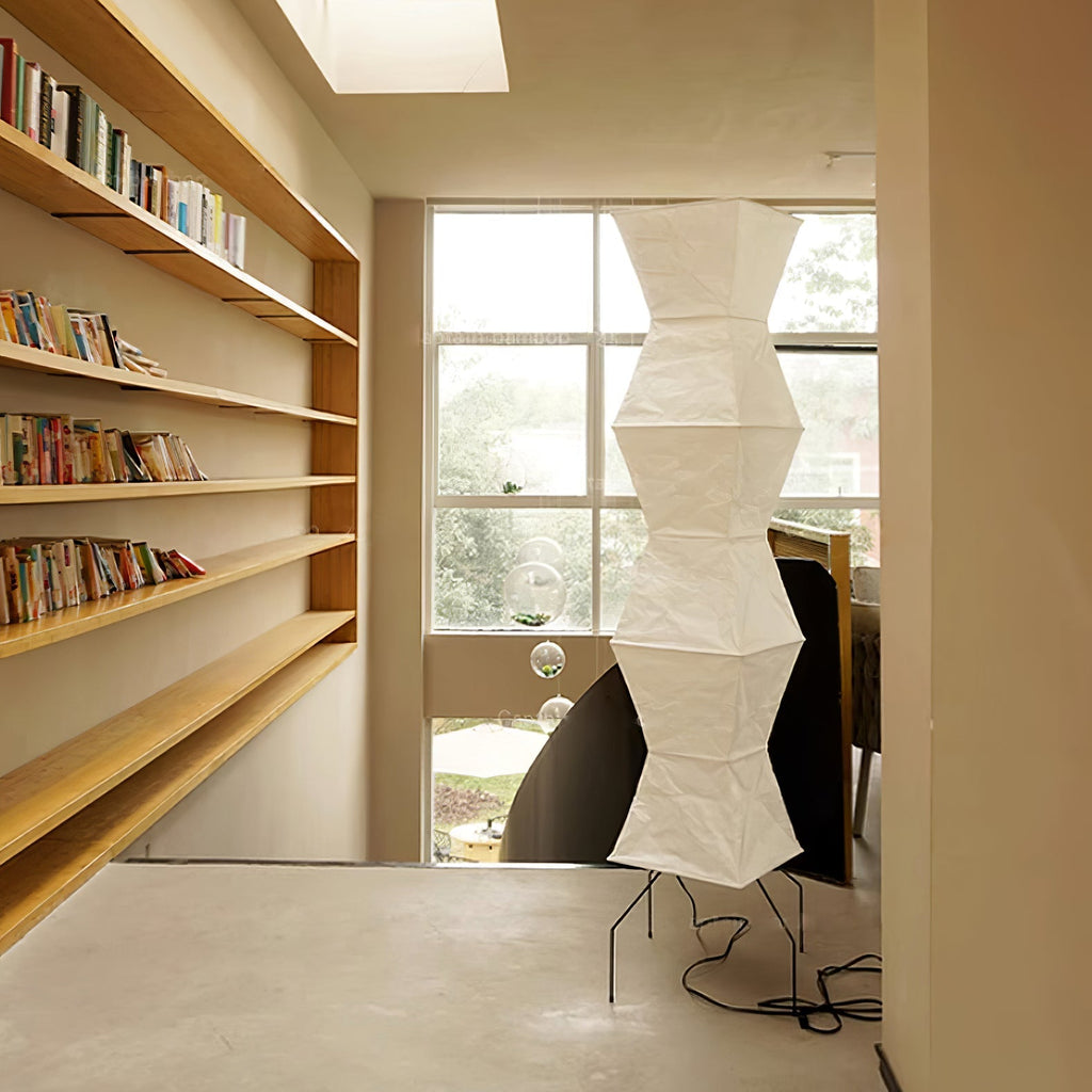 Rice Paper Floor Lamp with Wooden Base - Soft Ambient Lighting for Living Room & Bedroom Decor