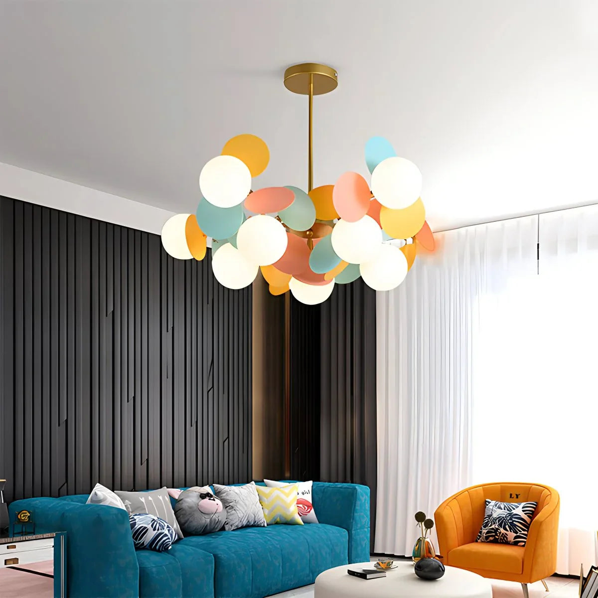 Colorful Modern Chandelier with Flashing LED Lights for Living Room & Dining Room Decor