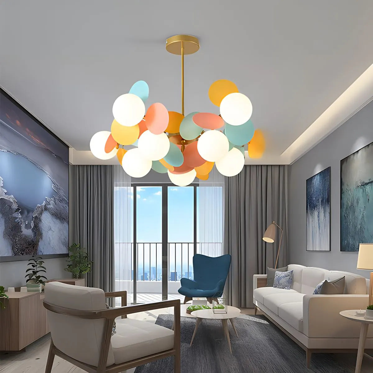 Colorful Modern Chandelier with Flashing LED Lights for Living Room & Dining Room Decor