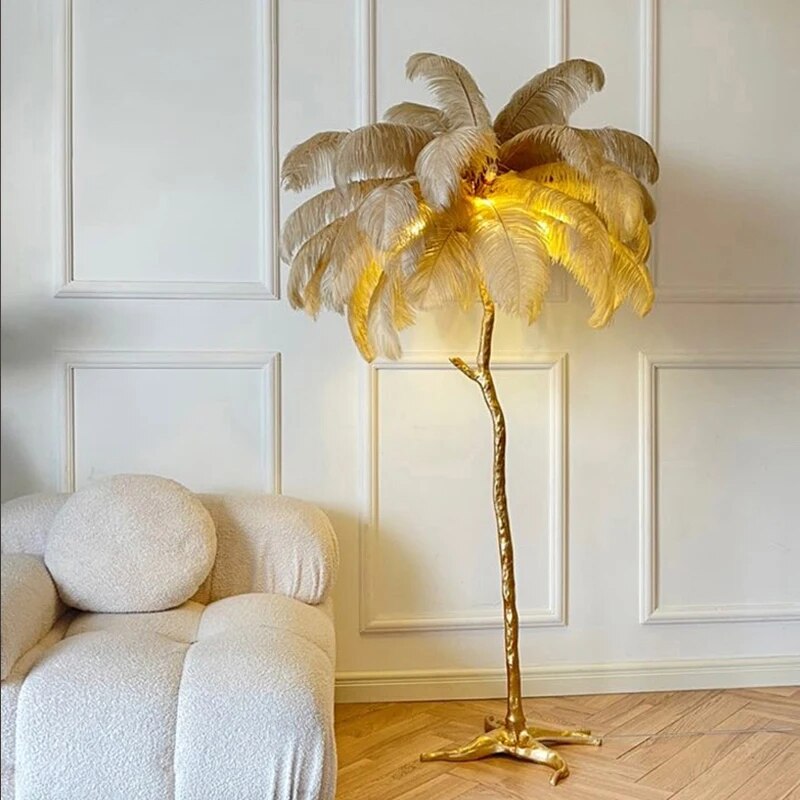LED Floor Lamp with Feather Palm Design for Living Room & Tropical Decor