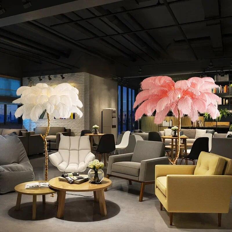 LED Floor Lamp with Feather Palm Design for Living Room & Tropical Decor