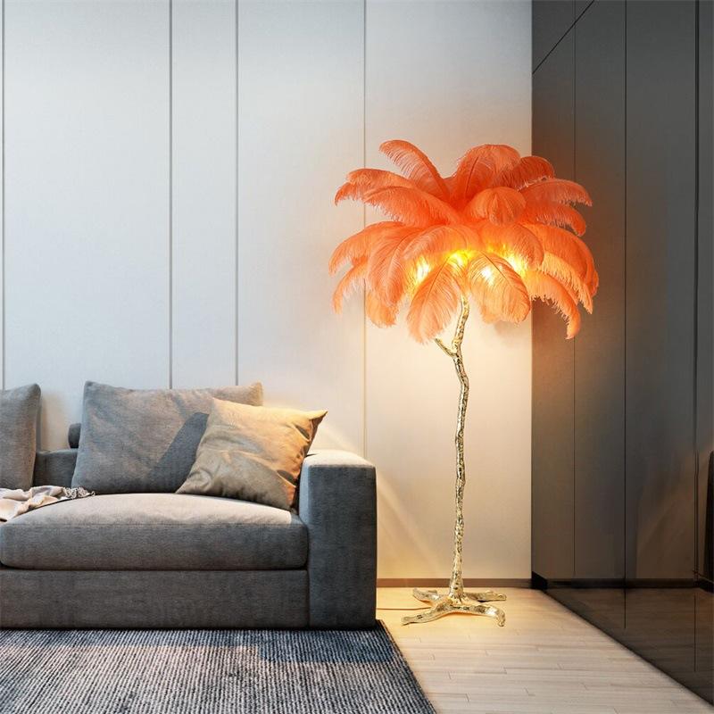 LED Floor Lamp with Feather Palm Design for Living Room & Tropical Decor