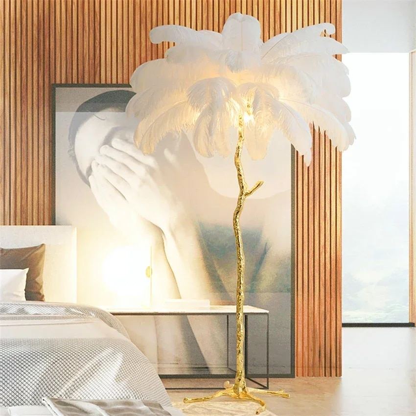 LED Floor Lamp with Feather Palm Design for Living Room & Tropical Decor