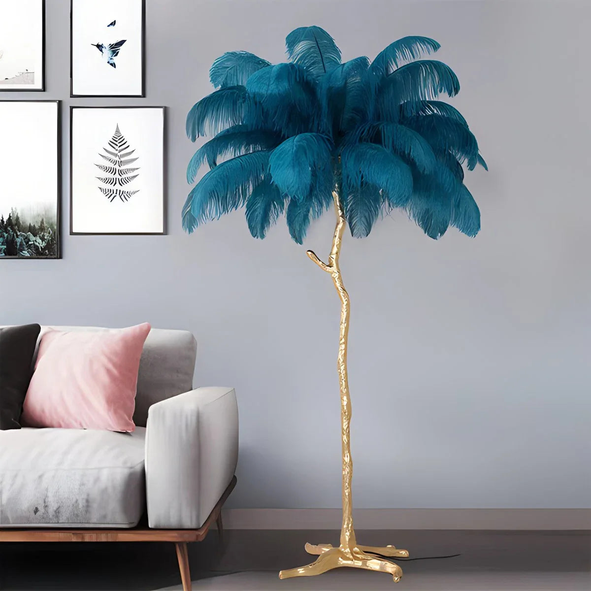 LED Floor Lamp with Feather Palm Design for Living Room & Tropical Decor