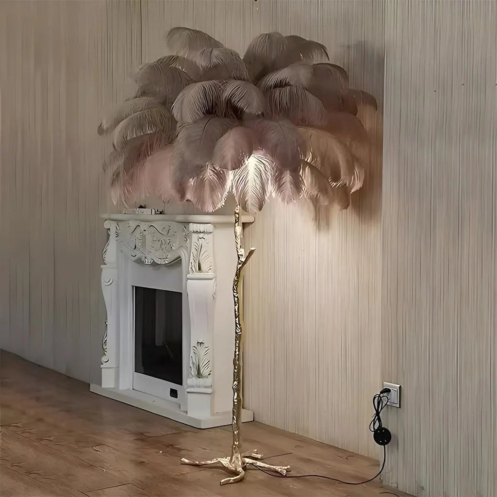 LED Floor Lamp with Feather Palm Design for Living Room & Tropical Decor
