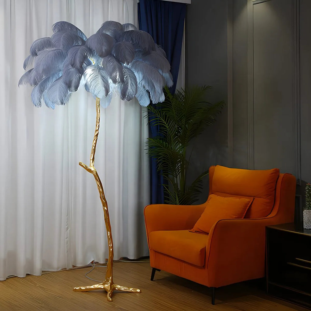LED Floor Lamp with Feather Palm Design for Living Room & Tropical Decor