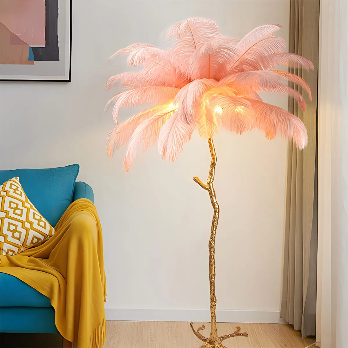 LED Floor Lamp with Feather Palm Design for Living Room & Tropical Decor