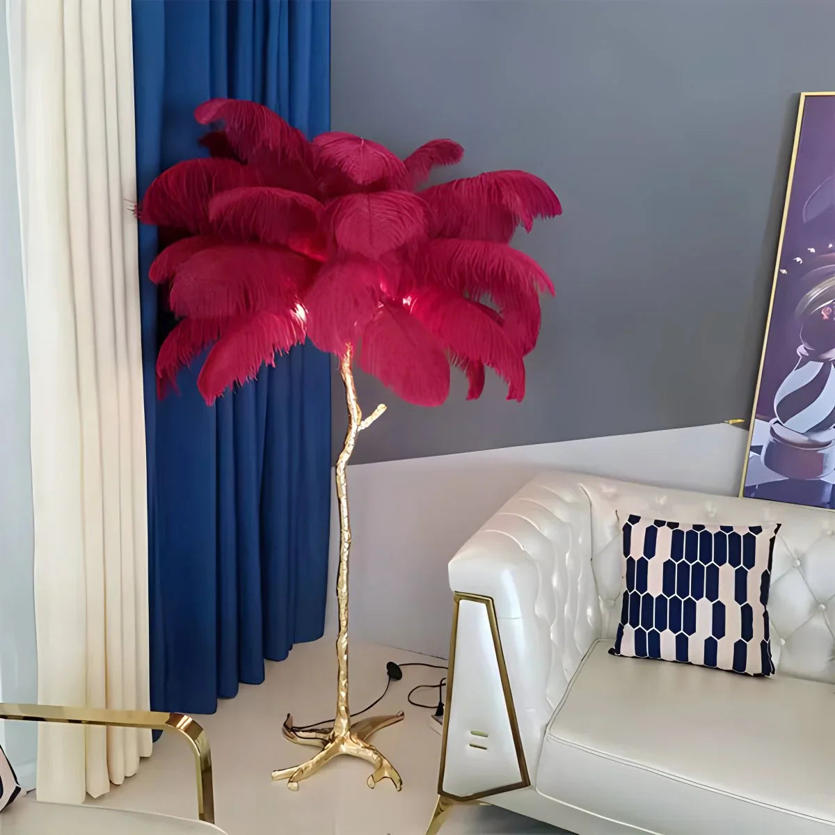 LED Floor Lamp with Feather Palm Design for Living Room & Tropical Decor