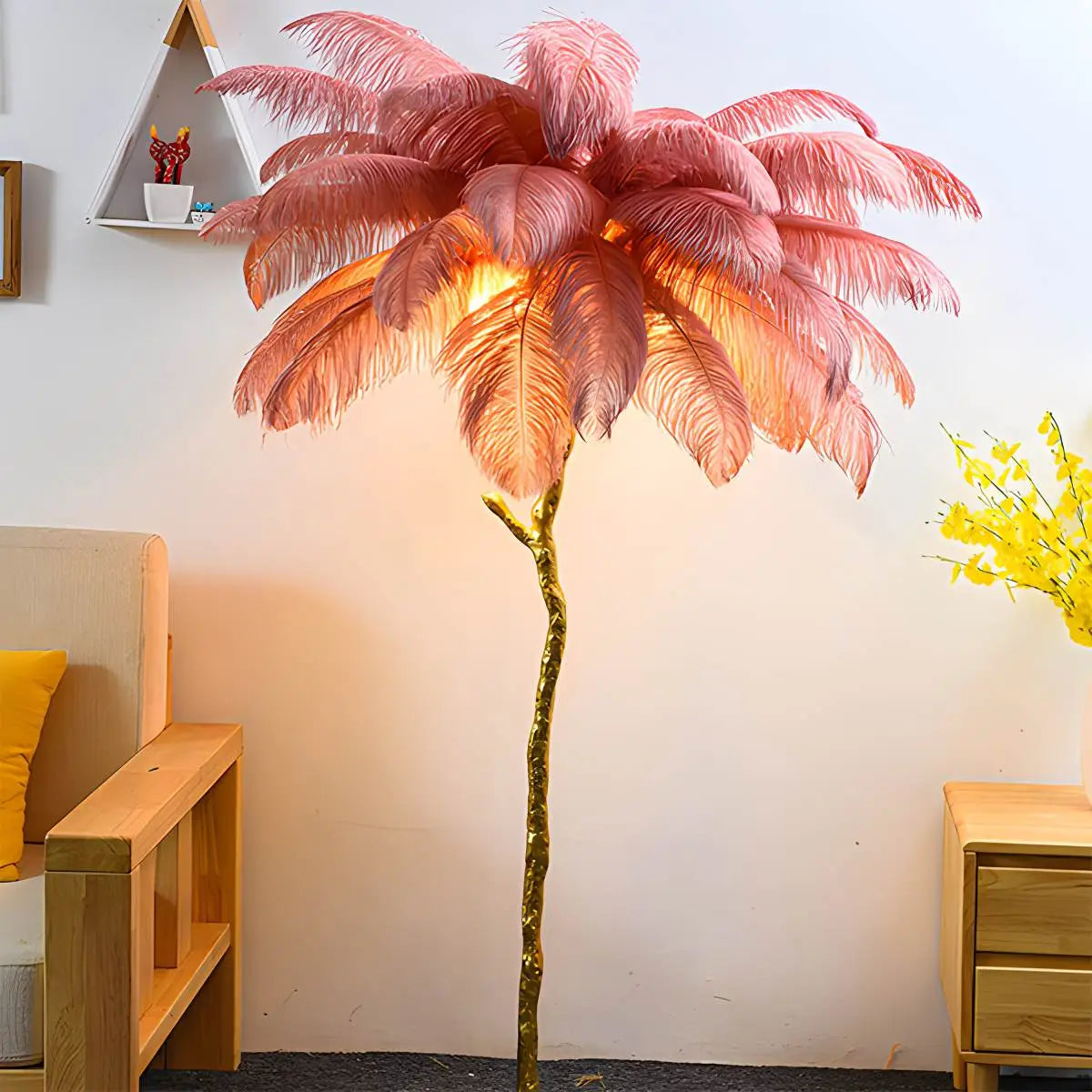 LED Floor Lamp with Feather Palm Design for Living Room & Tropical Decor