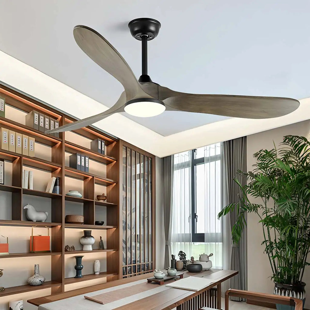 Nordic Solid Wood Ceiling Fan with Light Fixture for Living Room & Bedroom Use