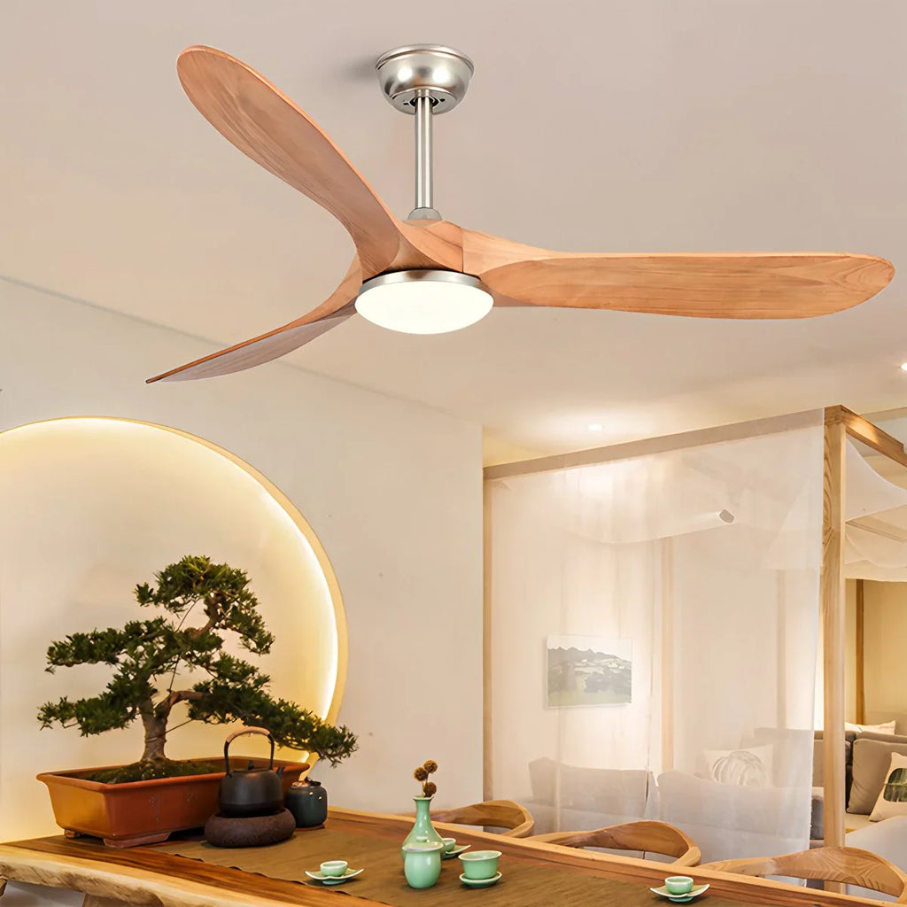 Nordic Solid Wood Ceiling Fan with Light Fixture for Living Room & Bedroom Use