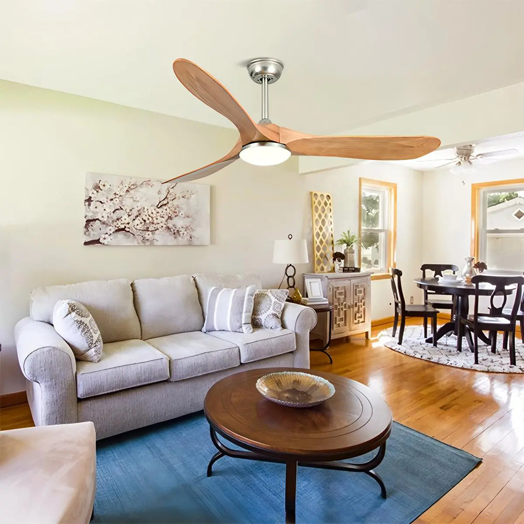 Nordic Solid Wood Ceiling Fan with Light Fixture for Living Room & Bedroom Use