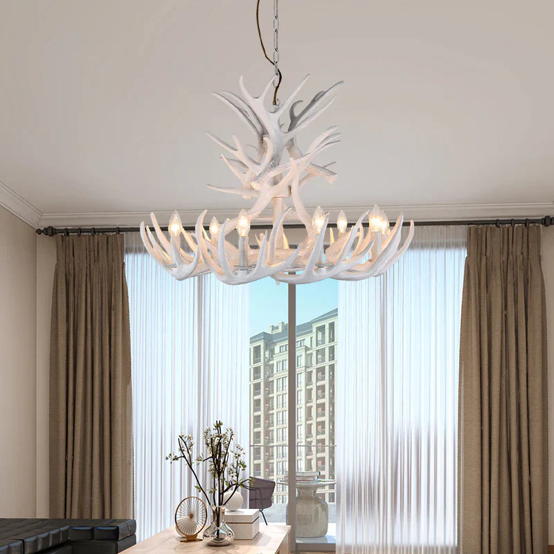 Antler Shape Resin Chandelier | Adjustable Height, Rustic Elegance & Ideal for Living Room, Dining Area, or Entryway