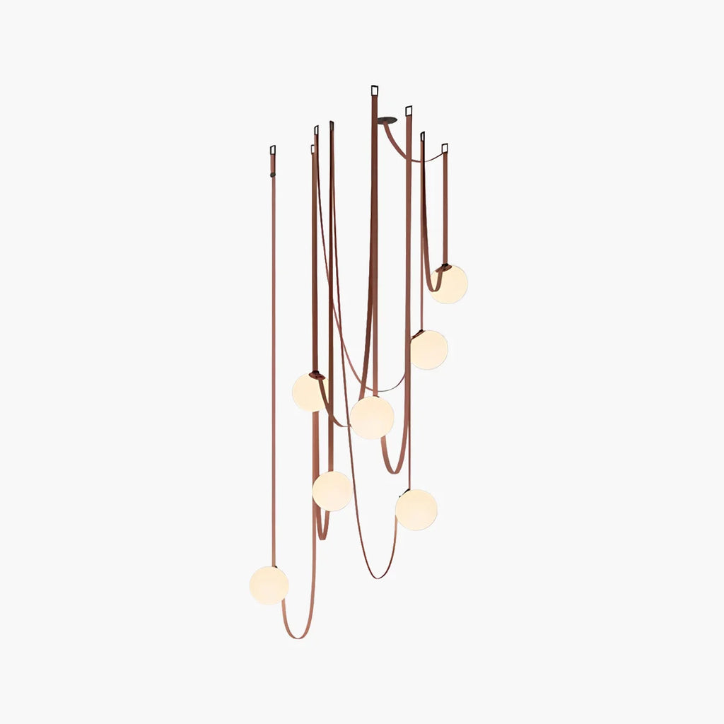 Modern Leather Strap Globe Pendant Light | Adjustable Frosted Glass Globes for High Ceilings & Statement Installations