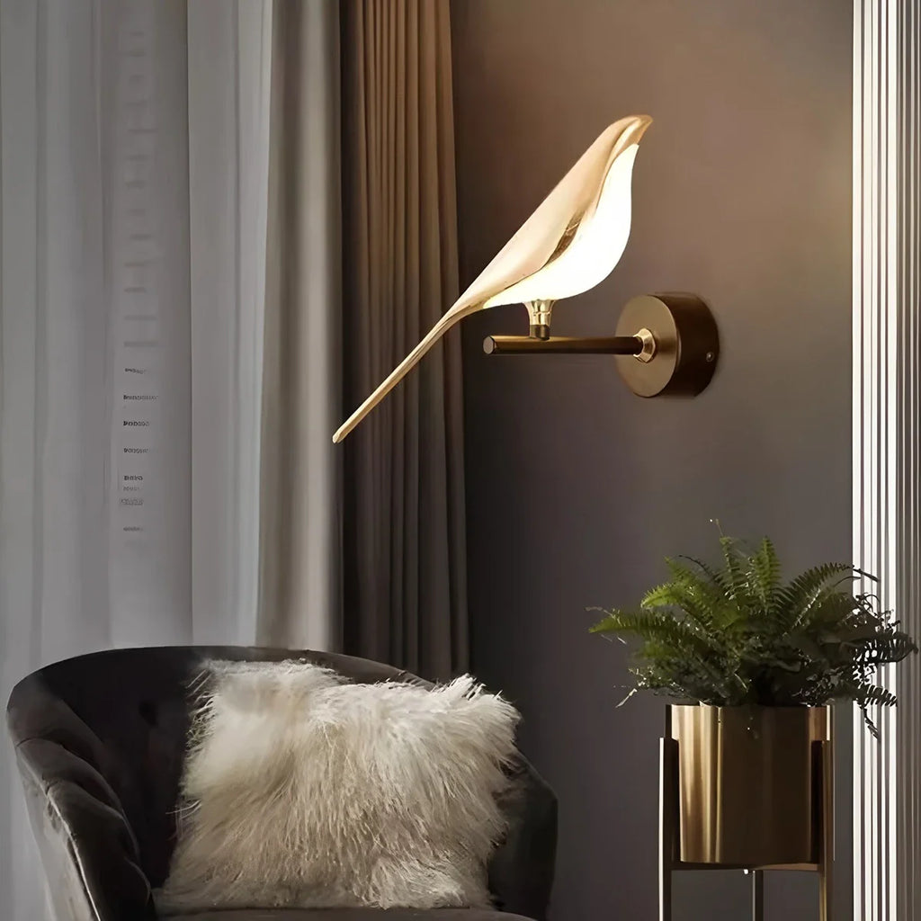 Gold Bird Wall Sconce Light Fixture for Bedroom, Living Room & Hallway Decor