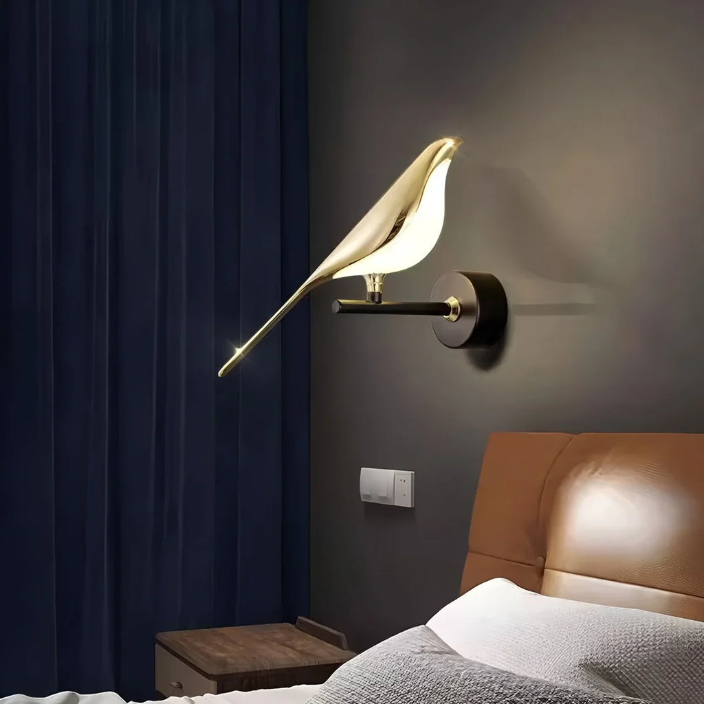 Gold Bird Wall Sconce Light Fixture for Bedroom, Living Room & Hallway Decor
