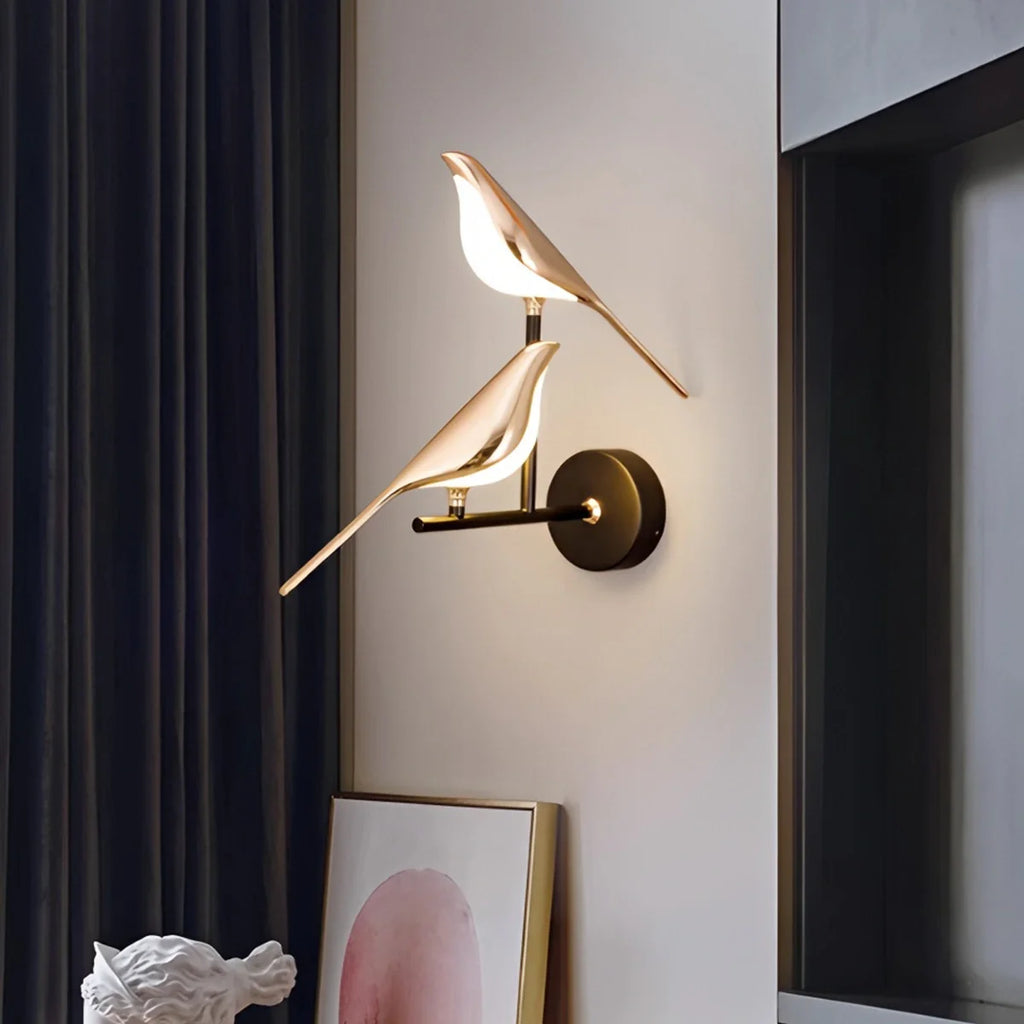 Gold Bird Wall Sconce Light Fixture for Bedroom, Living Room & Hallway Decor