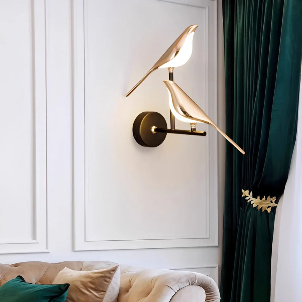 Gold Bird Wall Sconce Light Fixture for Bedroom, Living Room & Hallway Decor