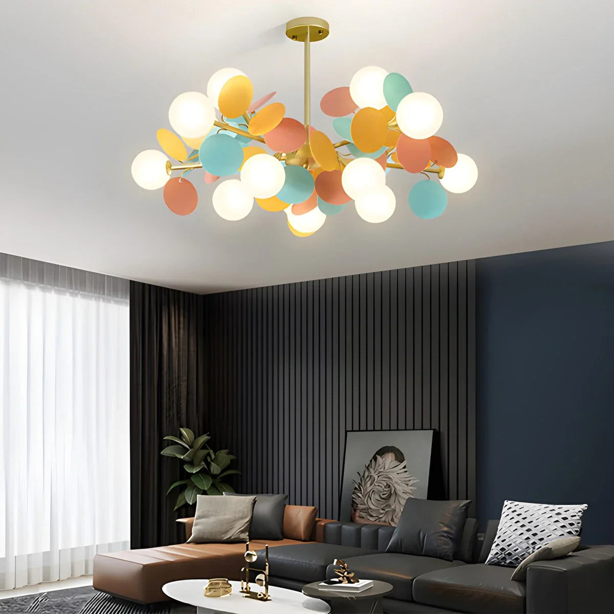 Colorful Modern Chandelier with Flashing LED Lights for Living Room & Dining Room Decor