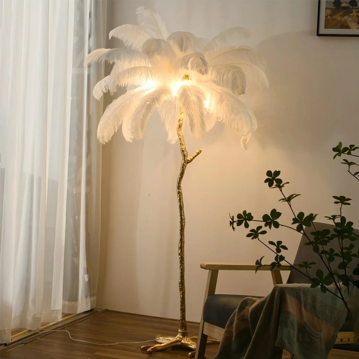 LED Floor Lamp with Feather Palm Design for Living Room & Tropical Decor