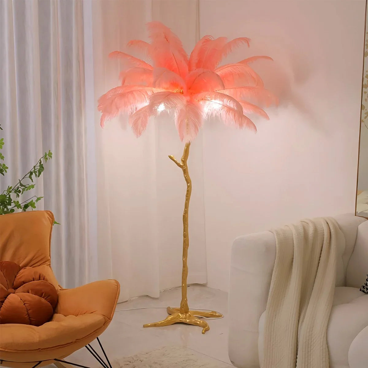 LED Floor Lamp with Feather Palm Design for Living Room & Tropical Decor