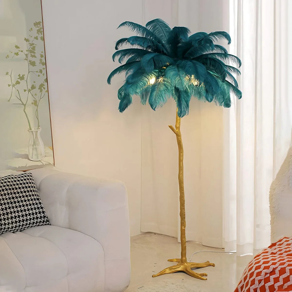 LED Floor Lamp with Feather Palm Design for Living Room & Tropical Decor