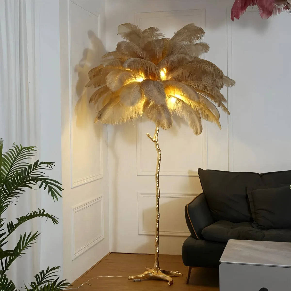 LED Floor Lamp with Feather Palm Design for Living Room & Tropical Decor