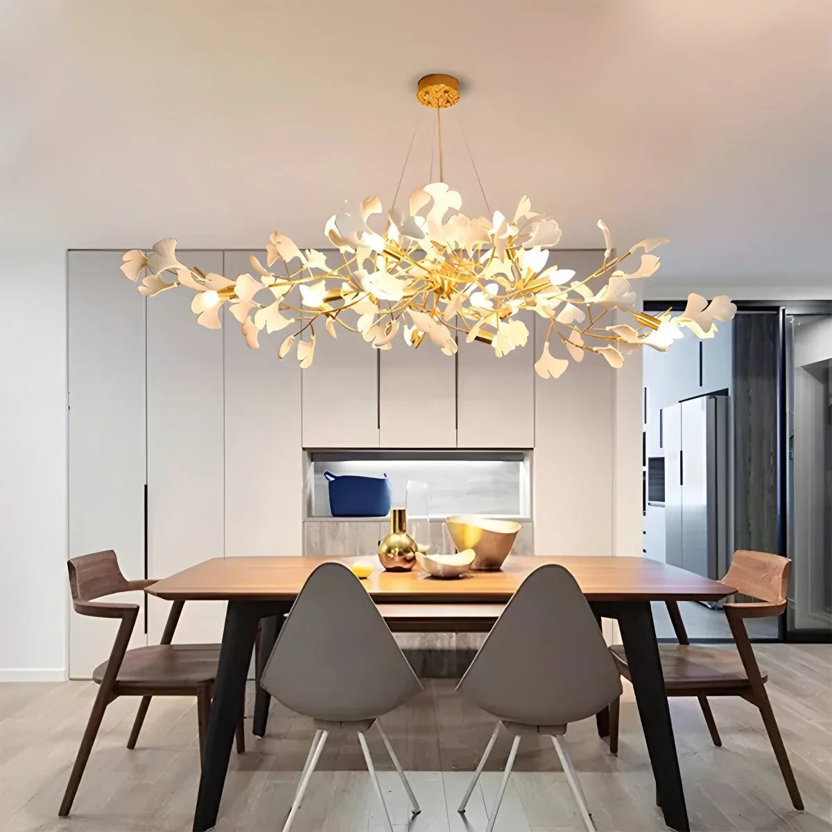 Gingko Chandelier Light Fixture - Modern Design for Living Room & Dining Room - Adjustable Height & Energy Efficient