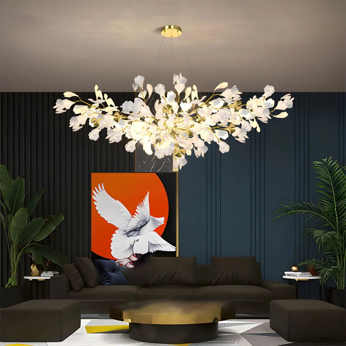 Gingko Chandelier Light Fixture - Modern Design for Living Room & Dining Room - Adjustable Height & Energy Efficient