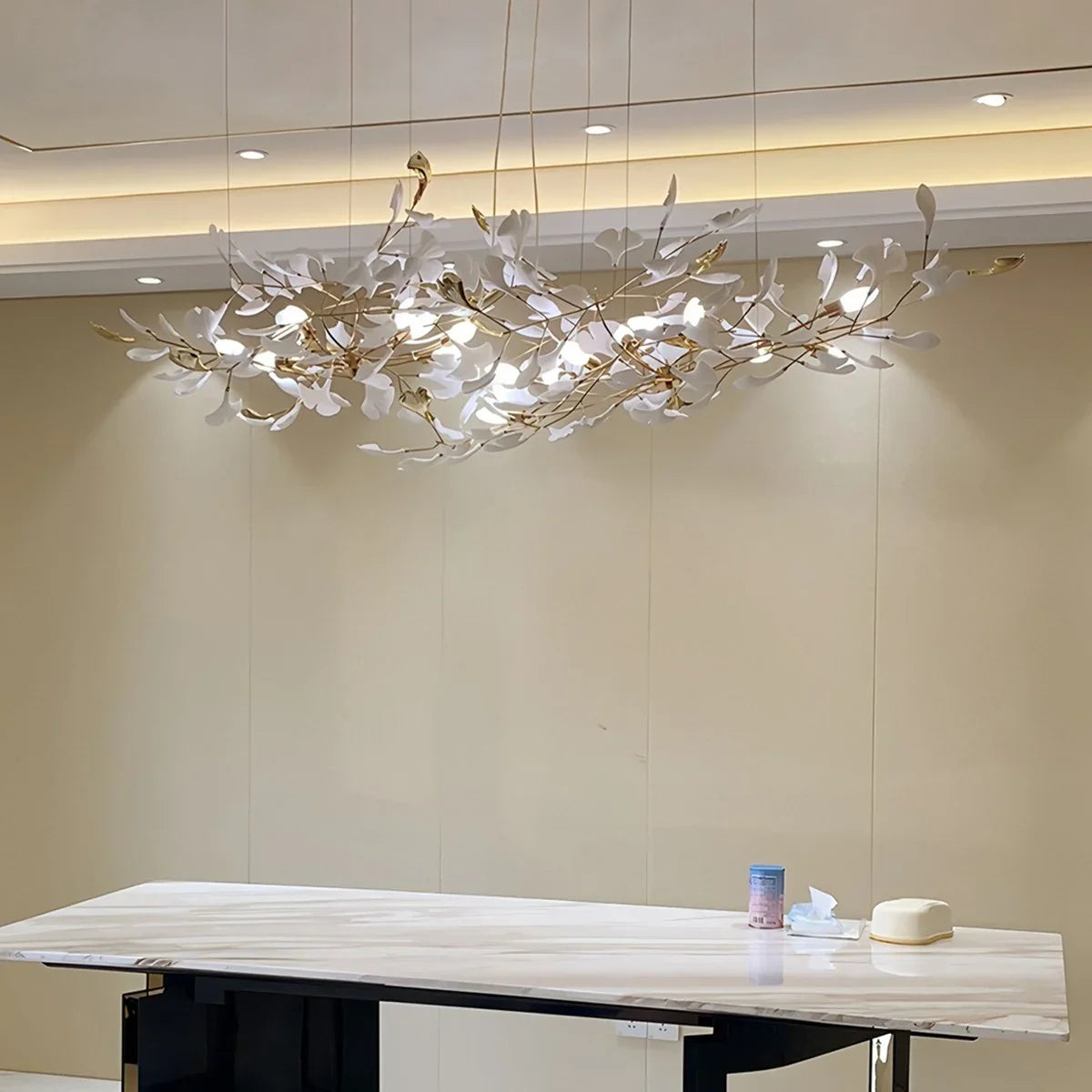 Gingko Chandelier Light Fixture - Modern Design for Living Room & Dining Room - Adjustable Height & Energy Efficient