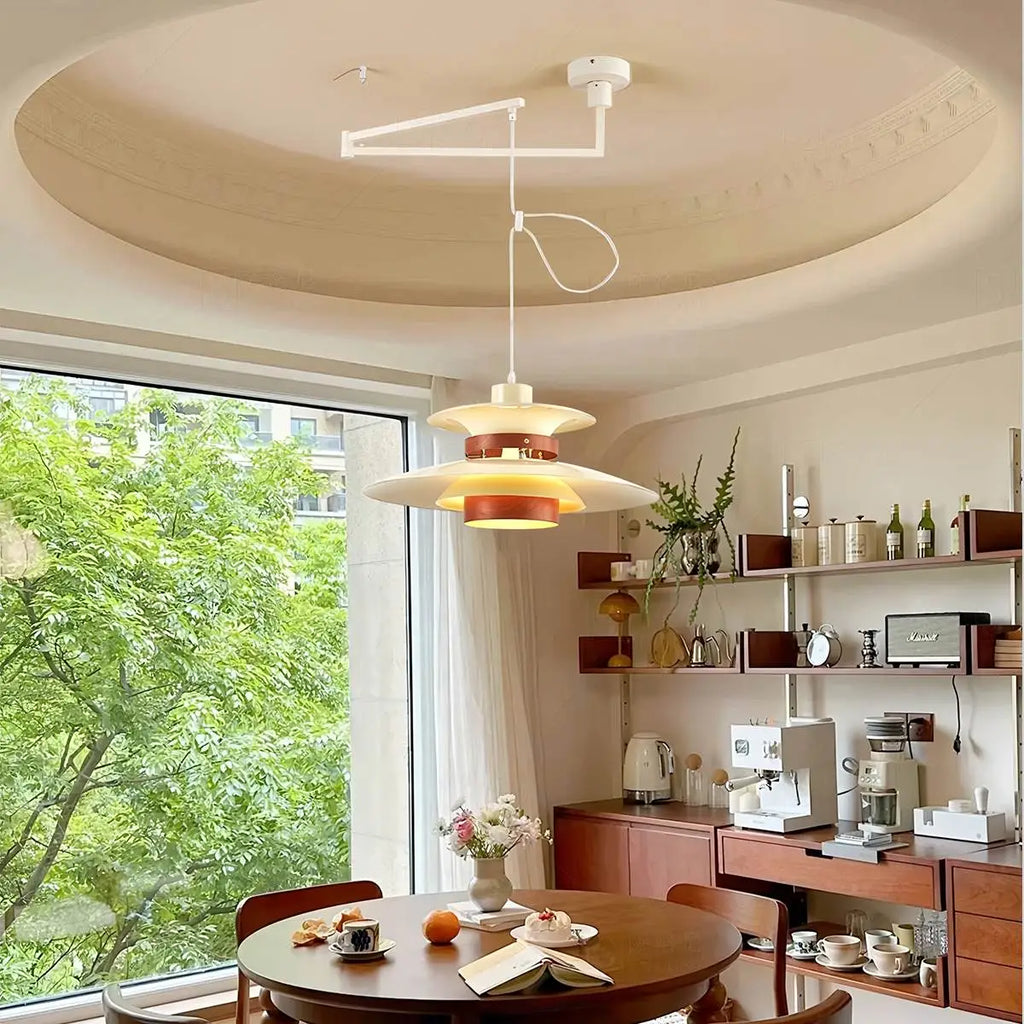 UFO Pendant Light | Adjustable Height, Durable Metal & Wood Design for Kitchen and Dining Areas