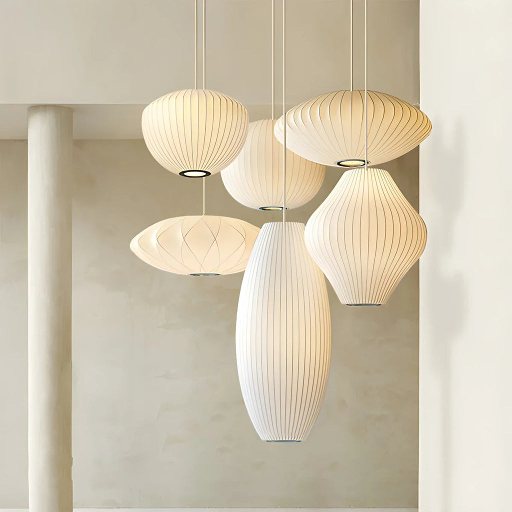 Vintage LED Silk Lantern Pendant Light | Adjustable Height, Sloped Ceiling Friendly & Ideal for Living Rooms and Dining Areas