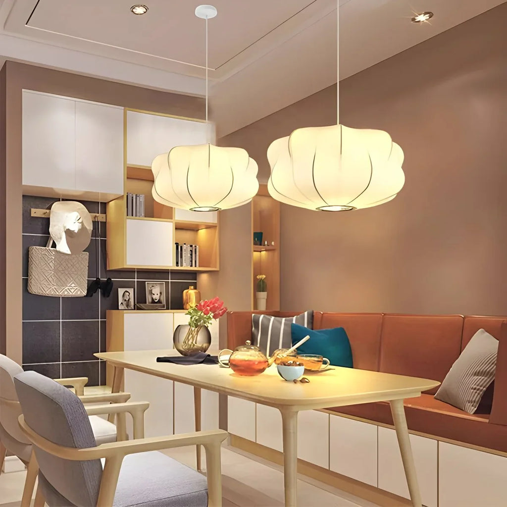 Vintage LED Silk Lantern Pendant Light | Adjustable Height, Sloped Ceiling Friendly & Ideal for Living Rooms and Dining Areas