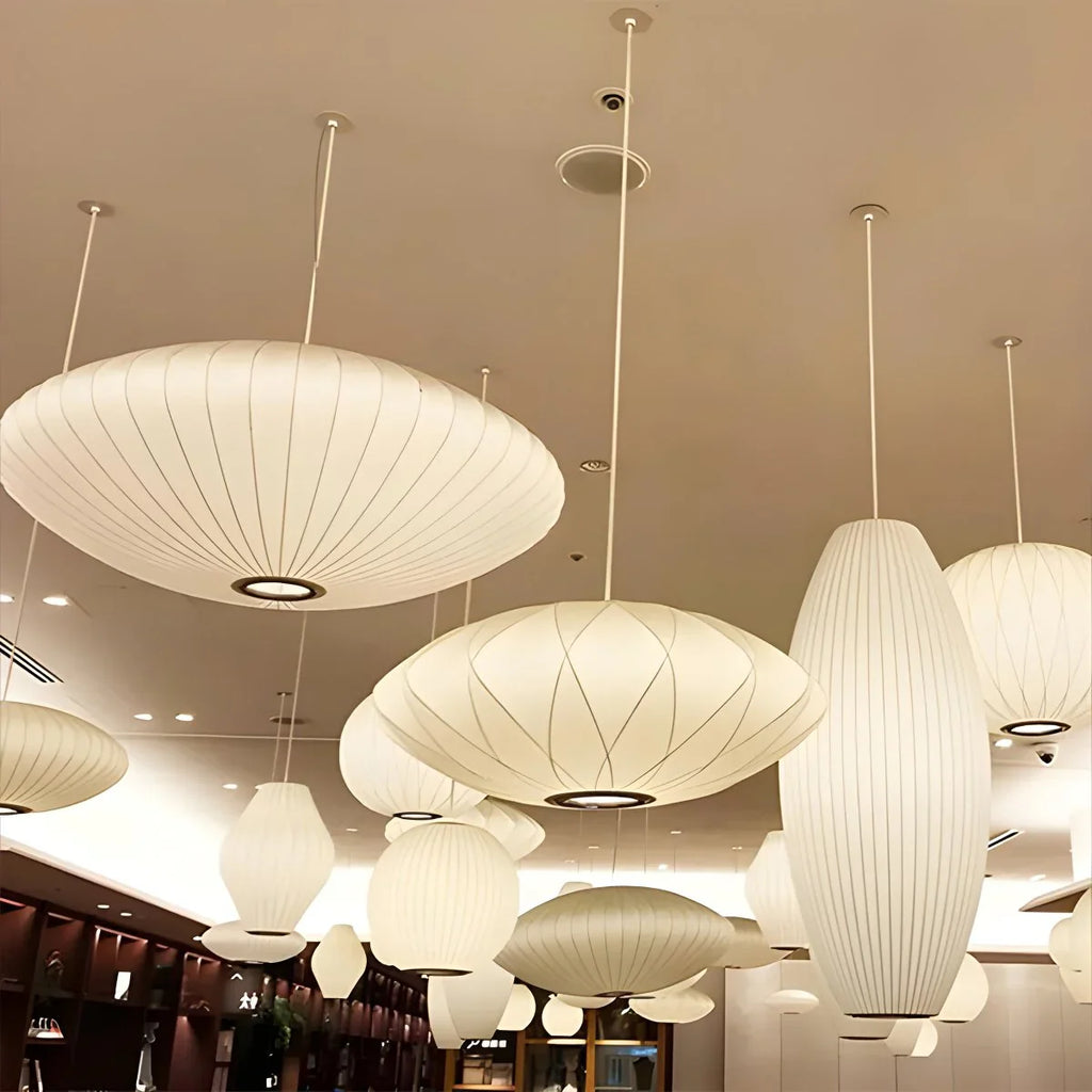 Vintage LED Silk Lantern Pendant Light | Adjustable Height, Sloped Ceiling Friendly & Ideal for Living Rooms and Dining Areas