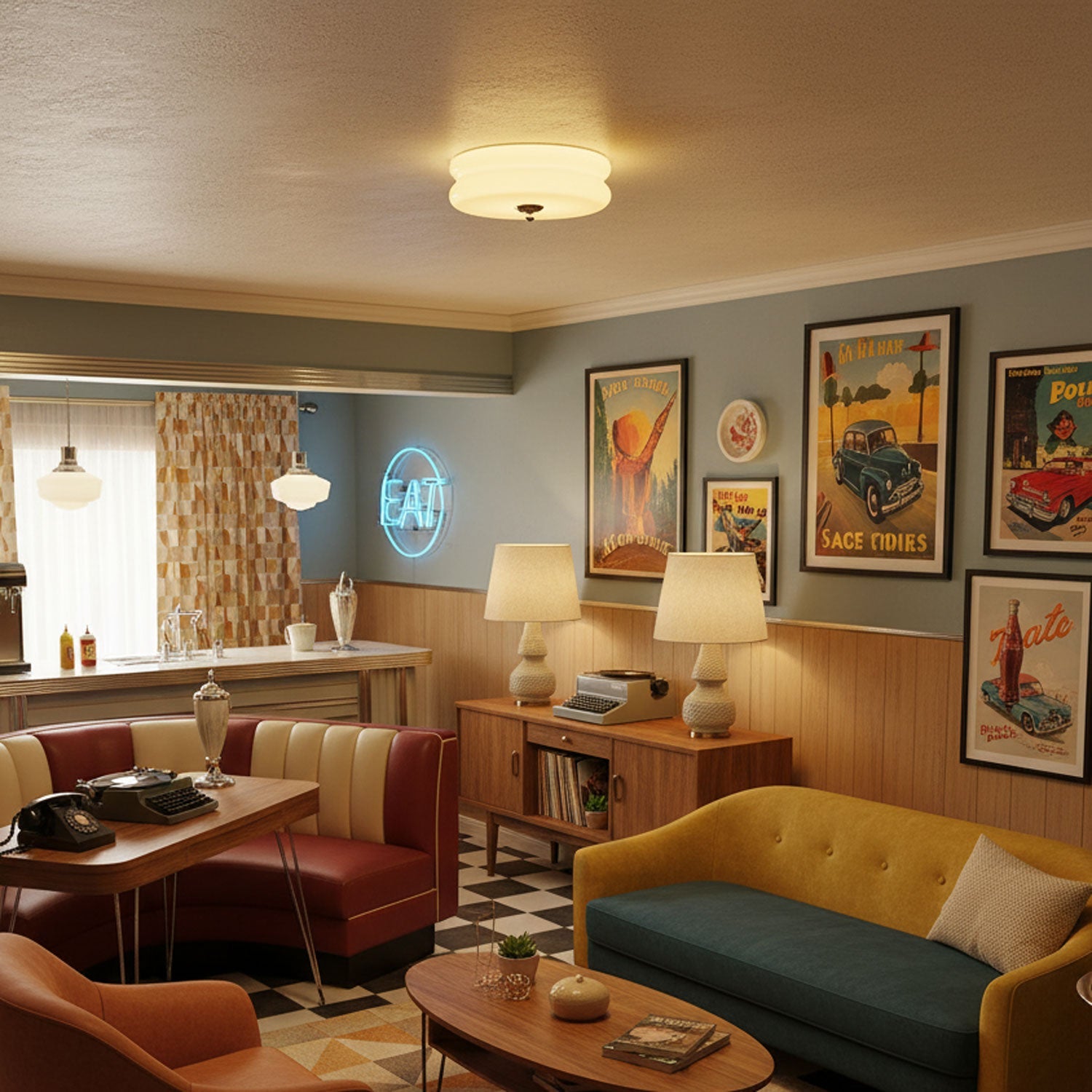 Art Deco Vintage Ceiling Light | Dimmable, Gold or Chrome Finish & Ideal for Modern and Traditional Interiors