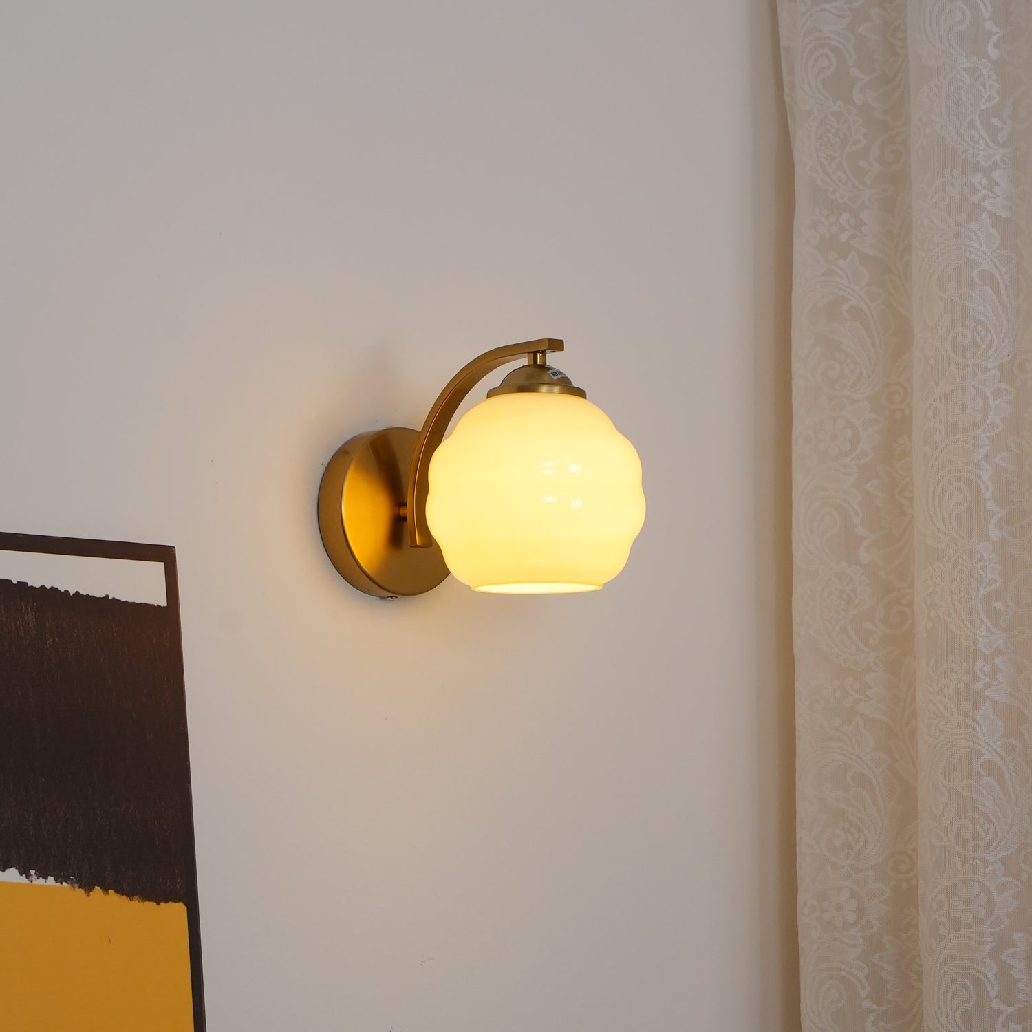 Art Deco Plug-in Wall Lamp | Vintage Gold or Chrome Finish with White Glass Shade for Indoor Use
