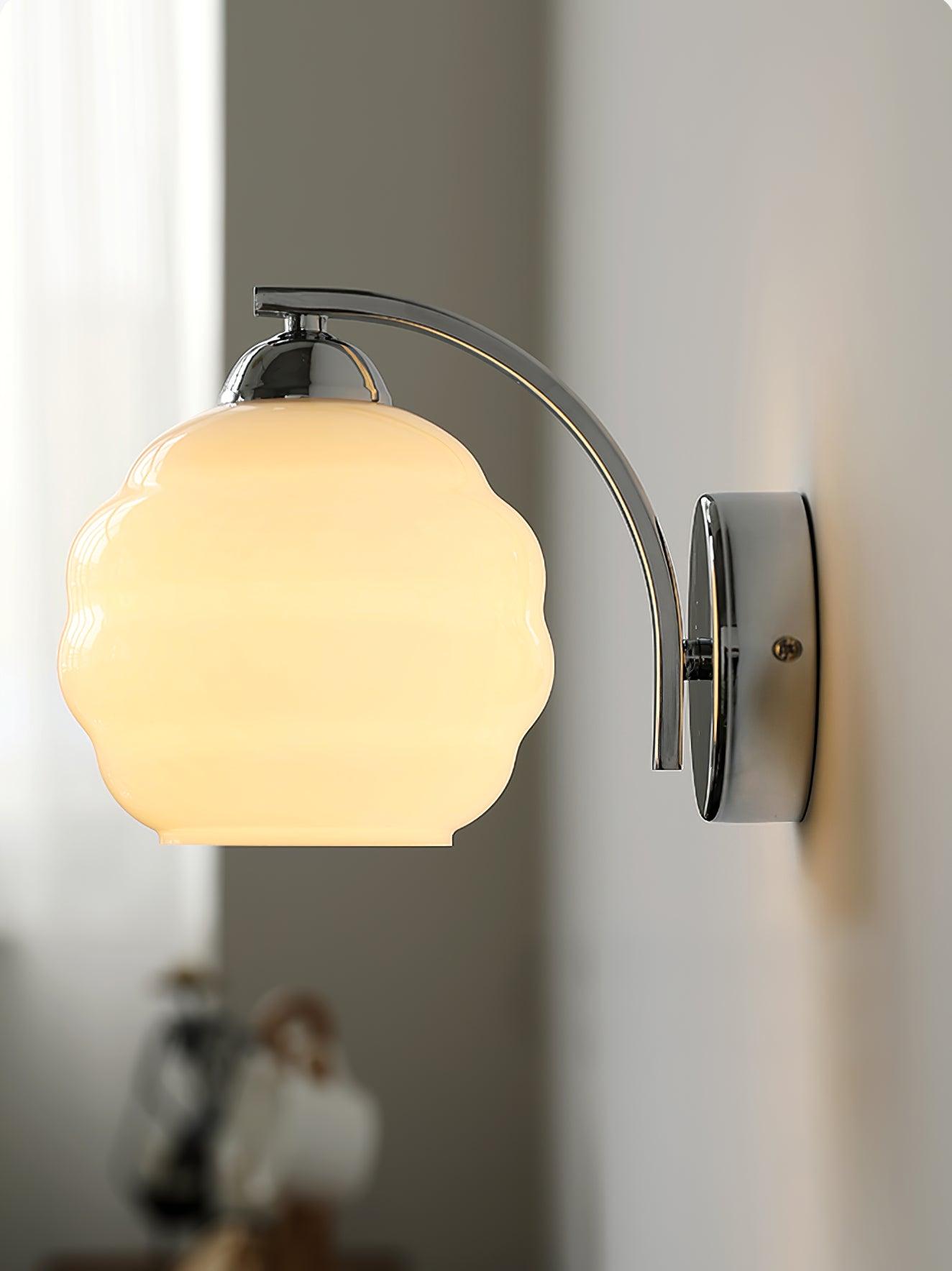 Art Deco Plug-in Wall Lamp | Vintage Gold or Chrome Finish with White Glass Shade for Indoor Use