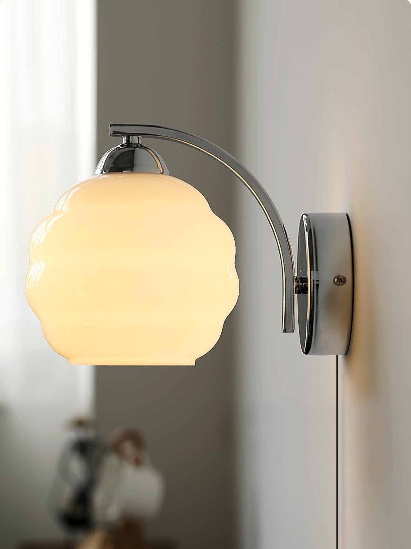 Art Deco Plug-in Wall Lamp | Vintage Gold or Chrome Finish with White Glass Shade for Indoor Use