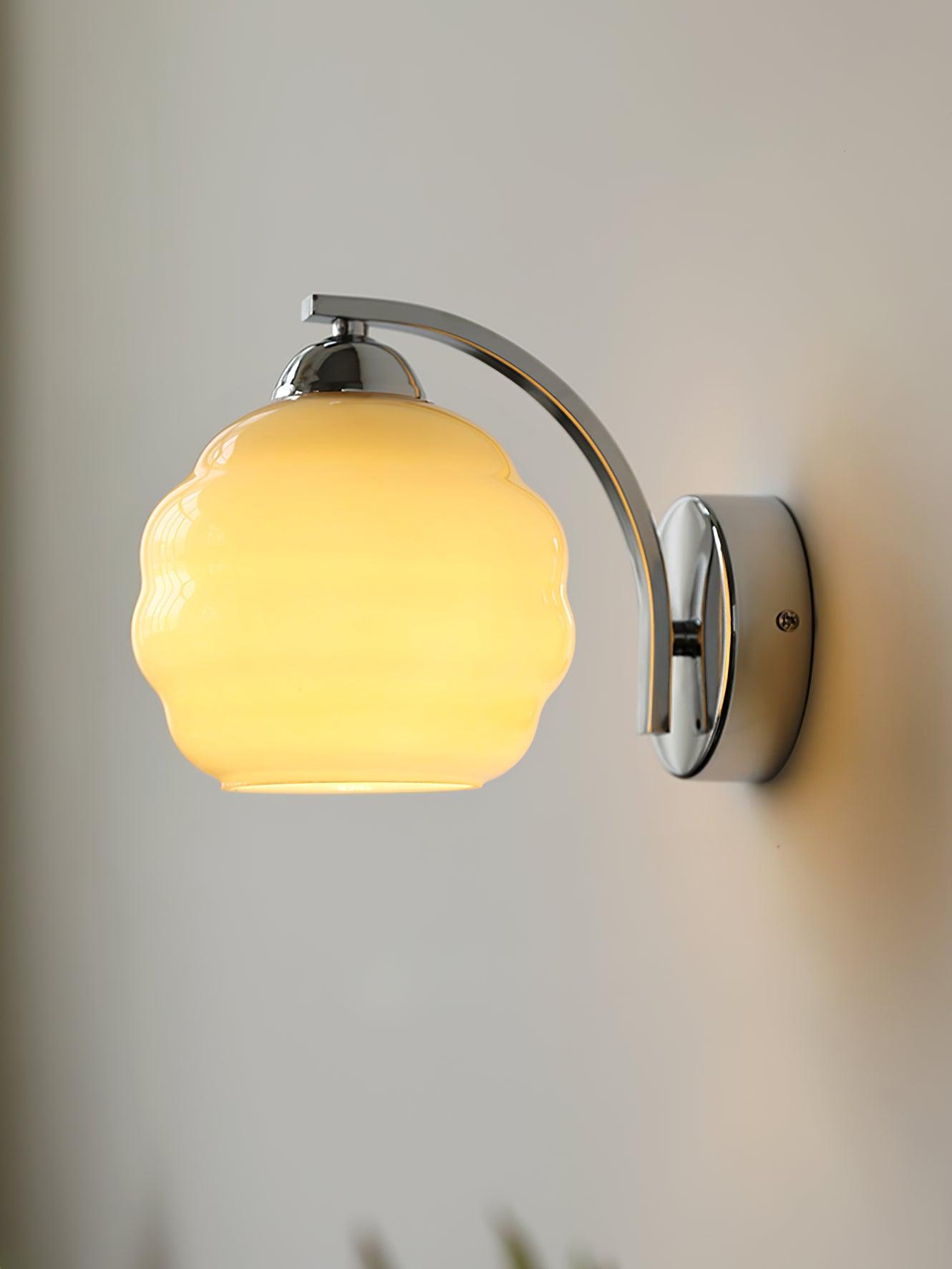 Art Deco Plug-in Wall Lamp | Vintage Gold or Chrome Finish with White Glass Shade for Indoor Use