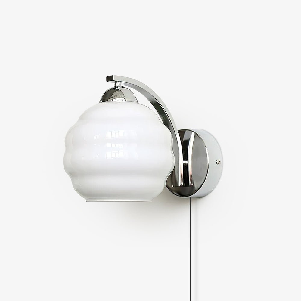 Art Deco Plug-in Wall Lamp | Vintage Gold or Chrome Finish with White Glass Shade for Indoor Use