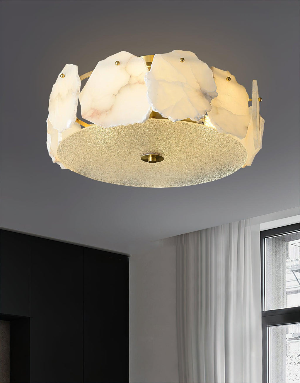 Alabaster Flush Mount Ceiling Light Fixture for Modern Home Decor & Ambient Lighting