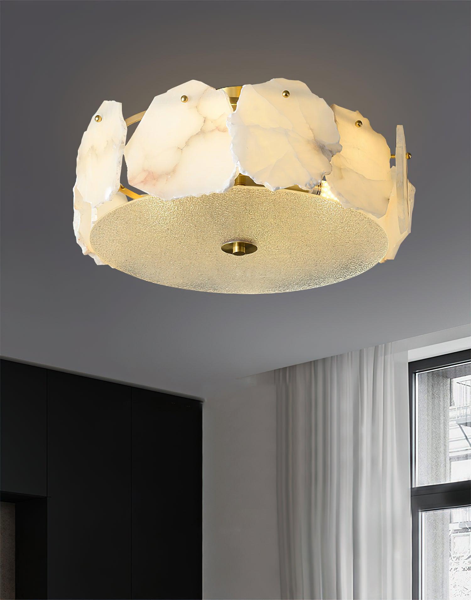 Alabaster Flush Mount Ceiling Light Fixture for Modern Home Decor & Ambient Lighting