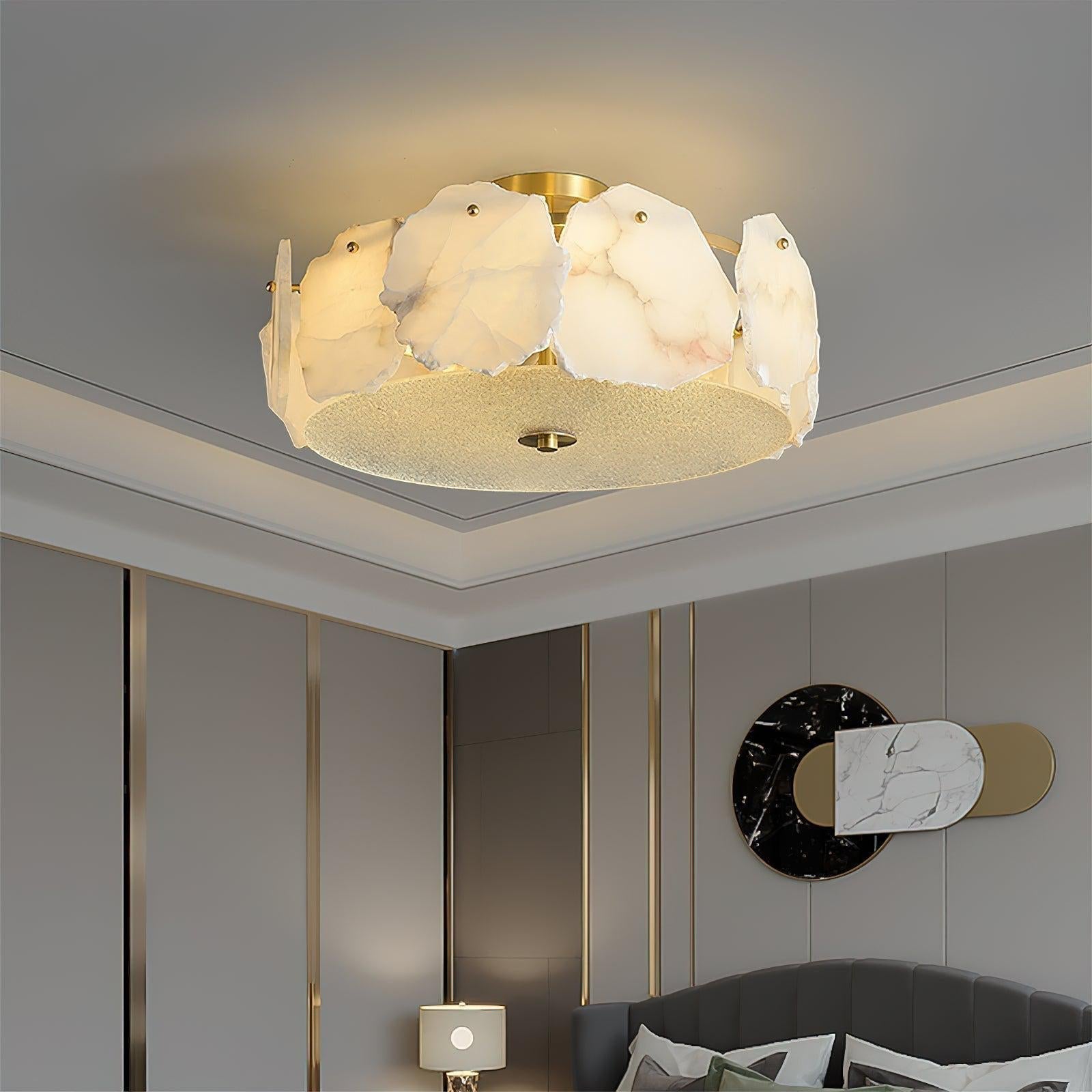 Alabaster Flush Mount Ceiling Light Fixture for Modern Home Decor & Ambient Lighting