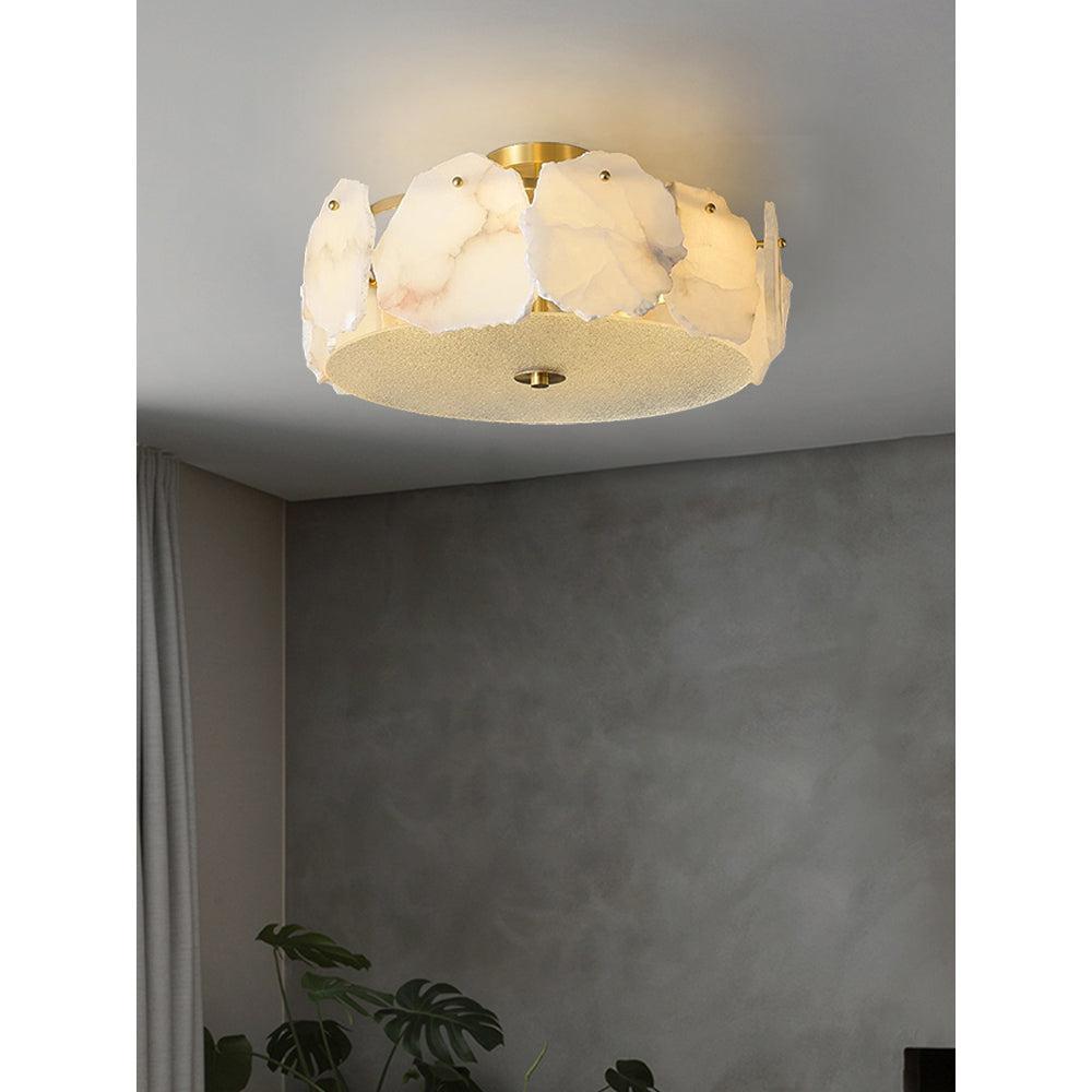 Alabaster Flush Mount Ceiling Light Fixture for Modern Home Decor & Ambient Lighting