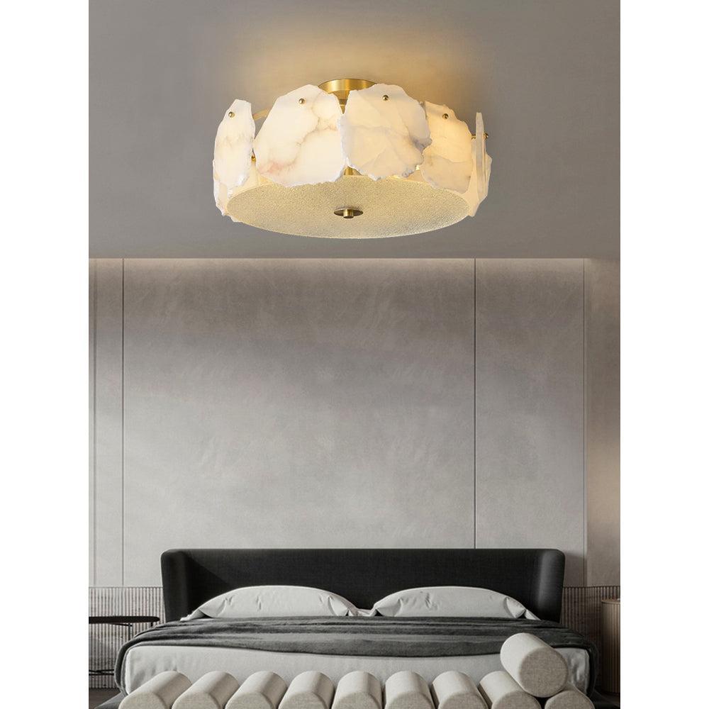 Alabaster Flush Mount Ceiling Light Fixture for Modern Home Decor & Ambient Lighting